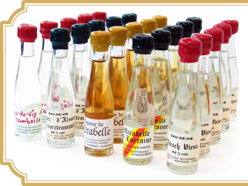 Nos Mignonettes de Liqueur et d’Eau-de-Vie de Mirabelle de Lorraine.